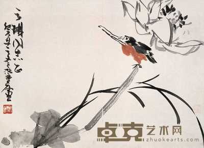 许麟庐 1973年作 花鸟 镜心 32.5×45cm